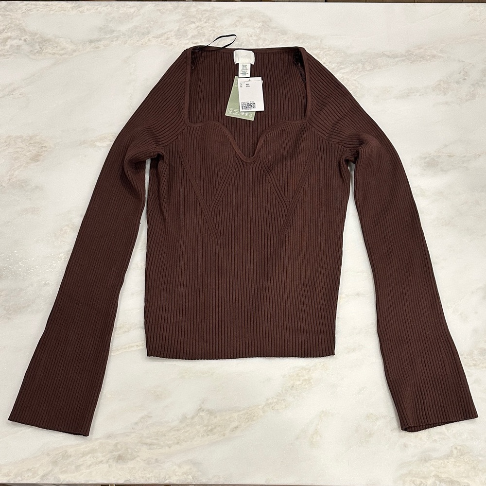 H&M Chocolate Ribbed Knit Sweater Top Size XXL